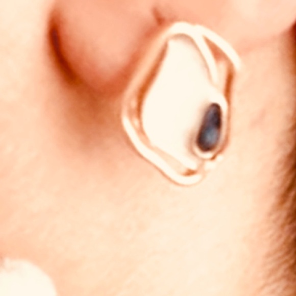 “Creamy Puddles” Artistic Artsy Art Deco Navy Blue Swirl Metallic Gold Wavy Stud - Picture 14 of 14